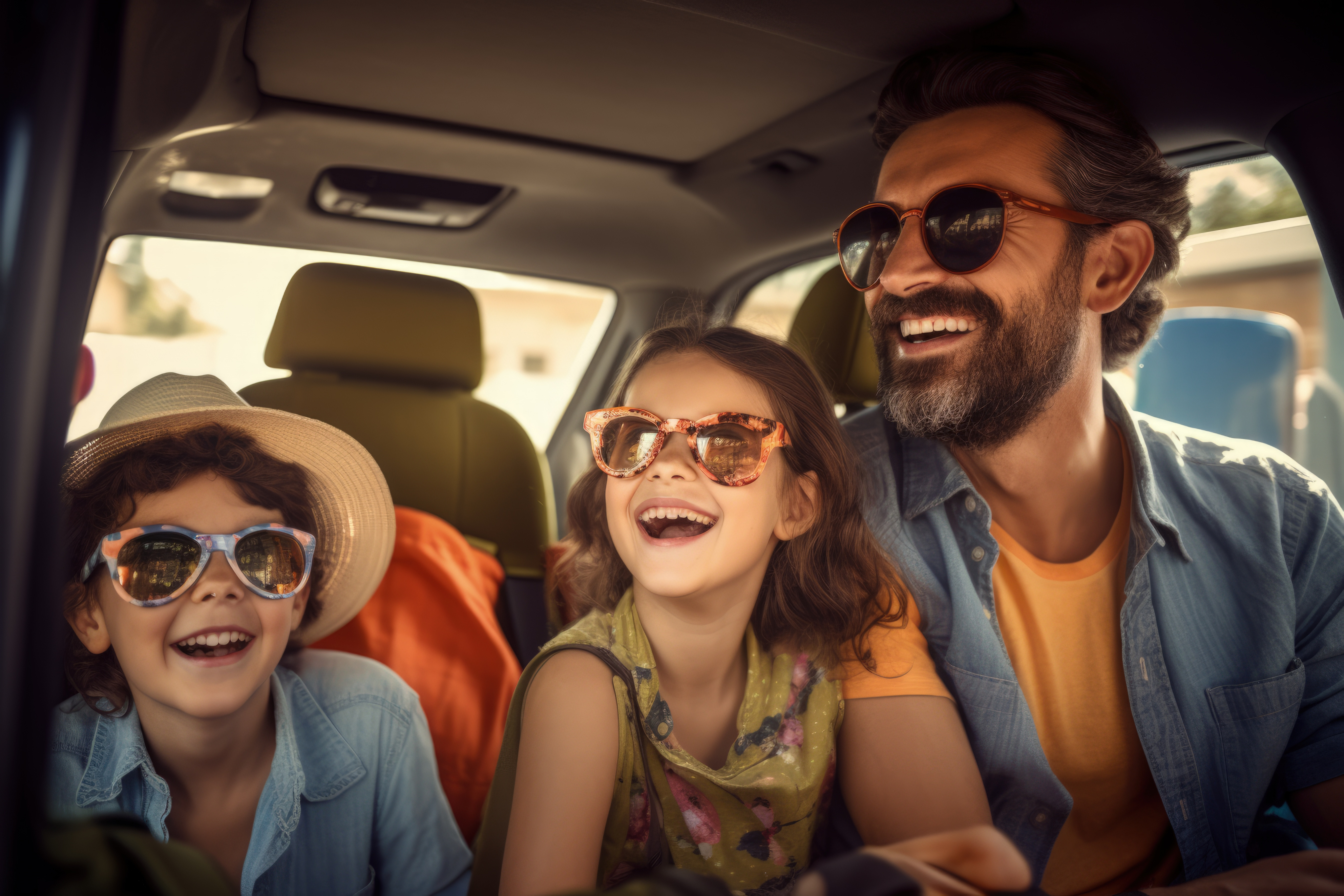 Happy family in car